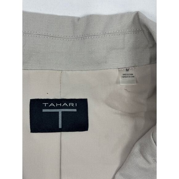 Tahari Women’s M Linen Tan Gray Moto Zip Up Jacket Utility Biker Western - Picture 5 of 8